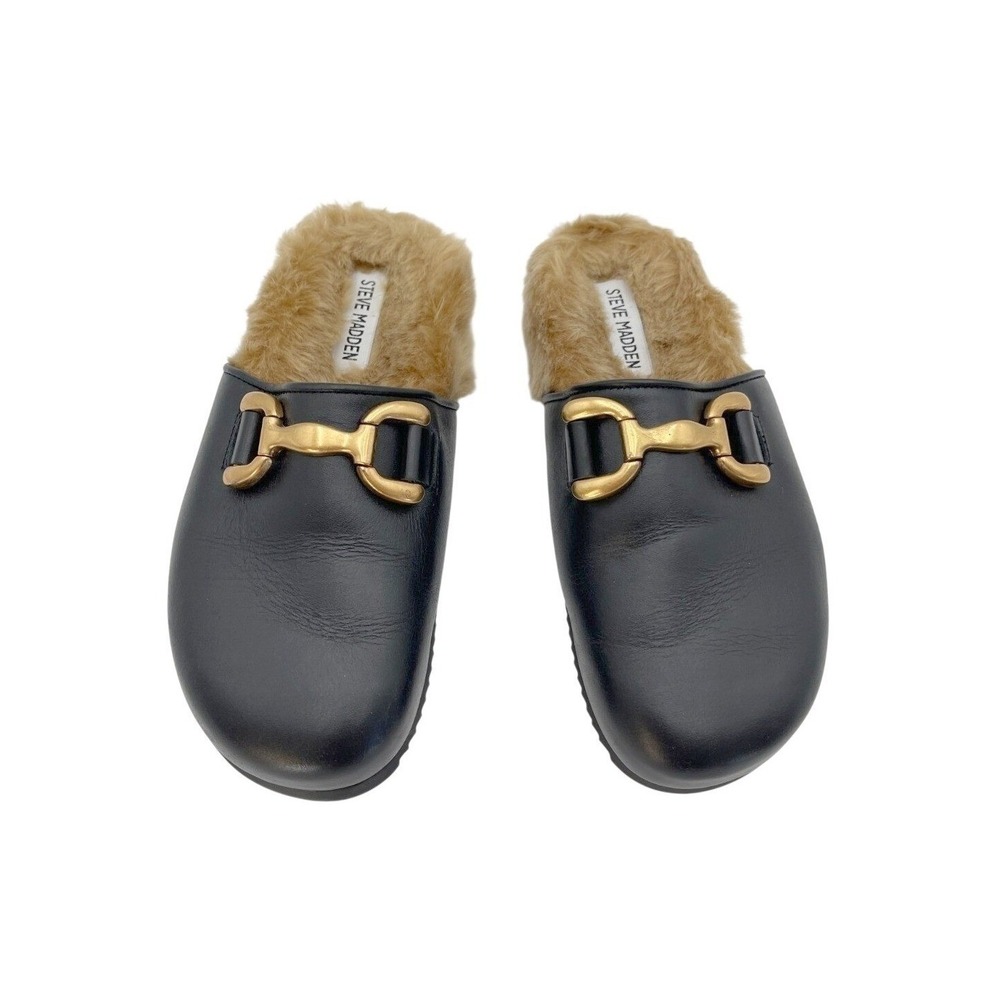 Steve Madden Womens Size 6 Faux Fur Lined Mule Loafer Black Slip On Casual Fall